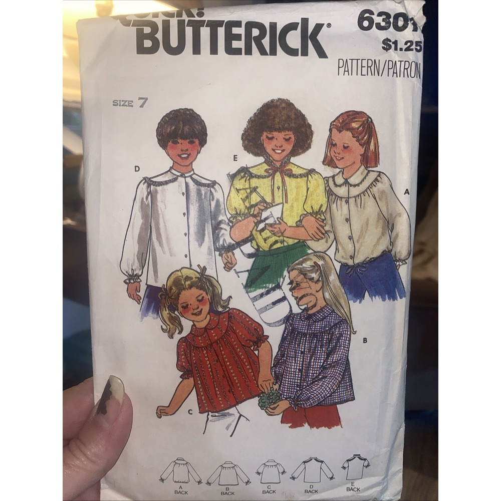 Vintage Butterick Girls Blouse Sewing Pattern 6301 Size 7 Cut Complete